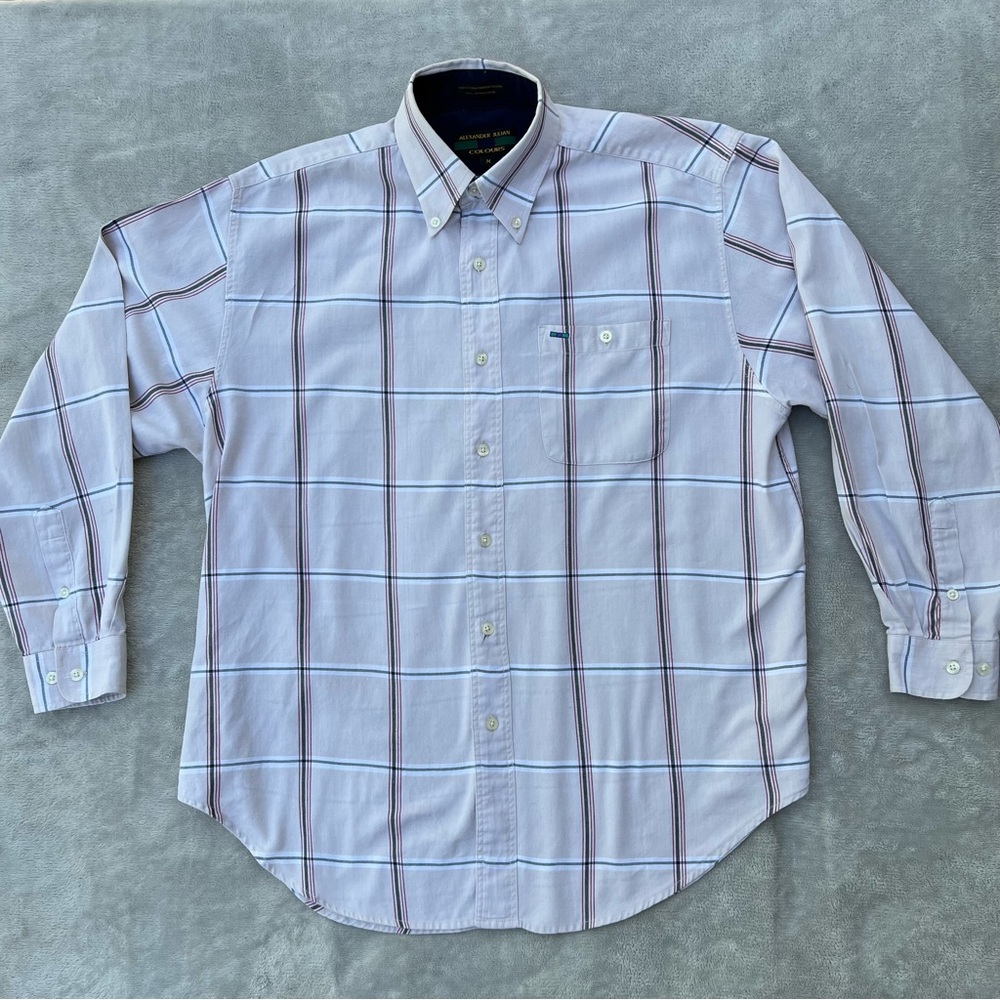 ALEXANDER JULIAN COLOURS Vintage Long Sleeve Button Up - Pink & Gray - Medium